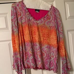 INC International Concepts Pink and Orange Paisley Blouse